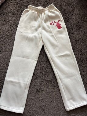 Dutch Bros Cream Sweatpants with Pink Heart Windmill Graphic